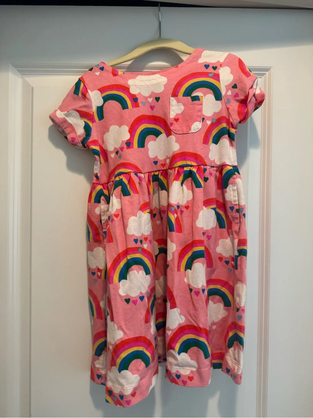 Mini Boden Pink Rainbow & Cloud Print Dress